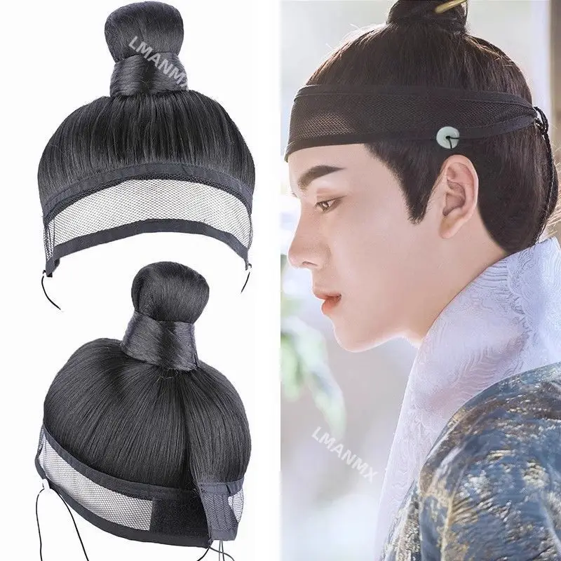 

Hanfu Cosplay Wigs Men Black Anime Ancient Chinese Hanfu Wigs Headgear Accessories Hanfu Long Straight Wigs Black Wig Headband