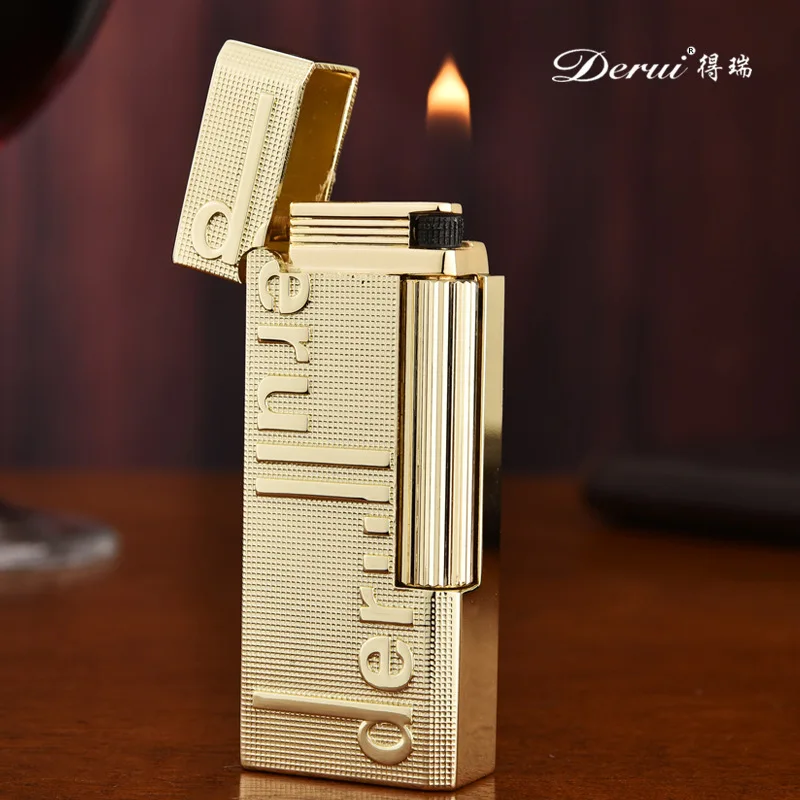 Derui Narrow Edition Loud Voice Butane Gas Lighter Metal Sideslip Grinding Wheel Ignition Smoking Accessories Gadgets For Men