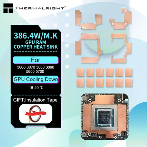 Disipador de calor de cobre GPU RAM para radiador Memory Miner RTX 3060 3070 3080 3090 / 5600 5700 GPU refrigeración almohadilla térmica de 15-40 grados