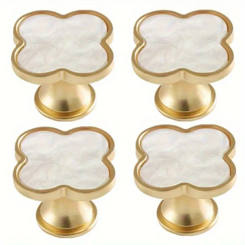 4pcs Elegant Four Leaf Clover Pull Handles Polished Zinc Alloy Rust Free Cabinet Drawer Hardware for Kitchen Bathroom Vanity