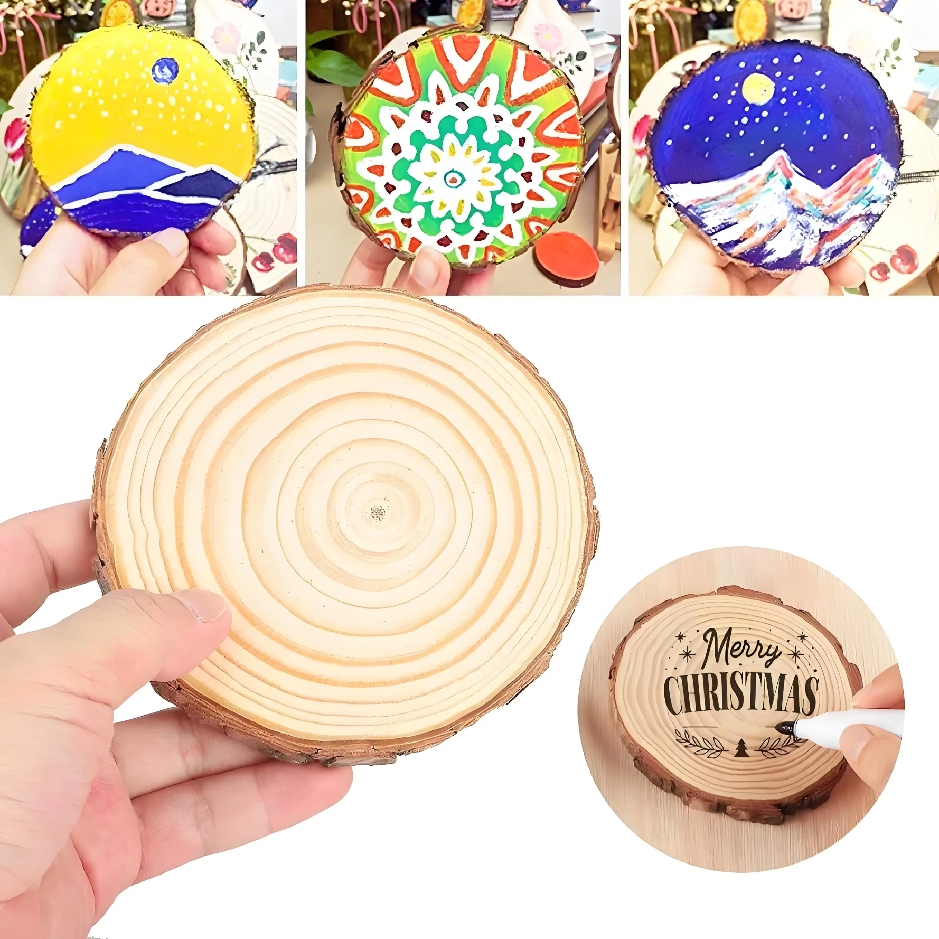 10 قطعة 12-14 سنتيمتر الصنوبر الطبيعي شرائح خشبية مستديرة غير مكتملة الدوائر مع شجرة النباح سجل أقراص Crafts بها بنفسك الحرف حفل زفاف اللوحة #1