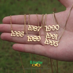 Box Chain Year Necklace 1987 1988 1989 1990 1991 Birth Year Necklaces Date Jewelry Stainless Steel Choker Birthday Gift Women