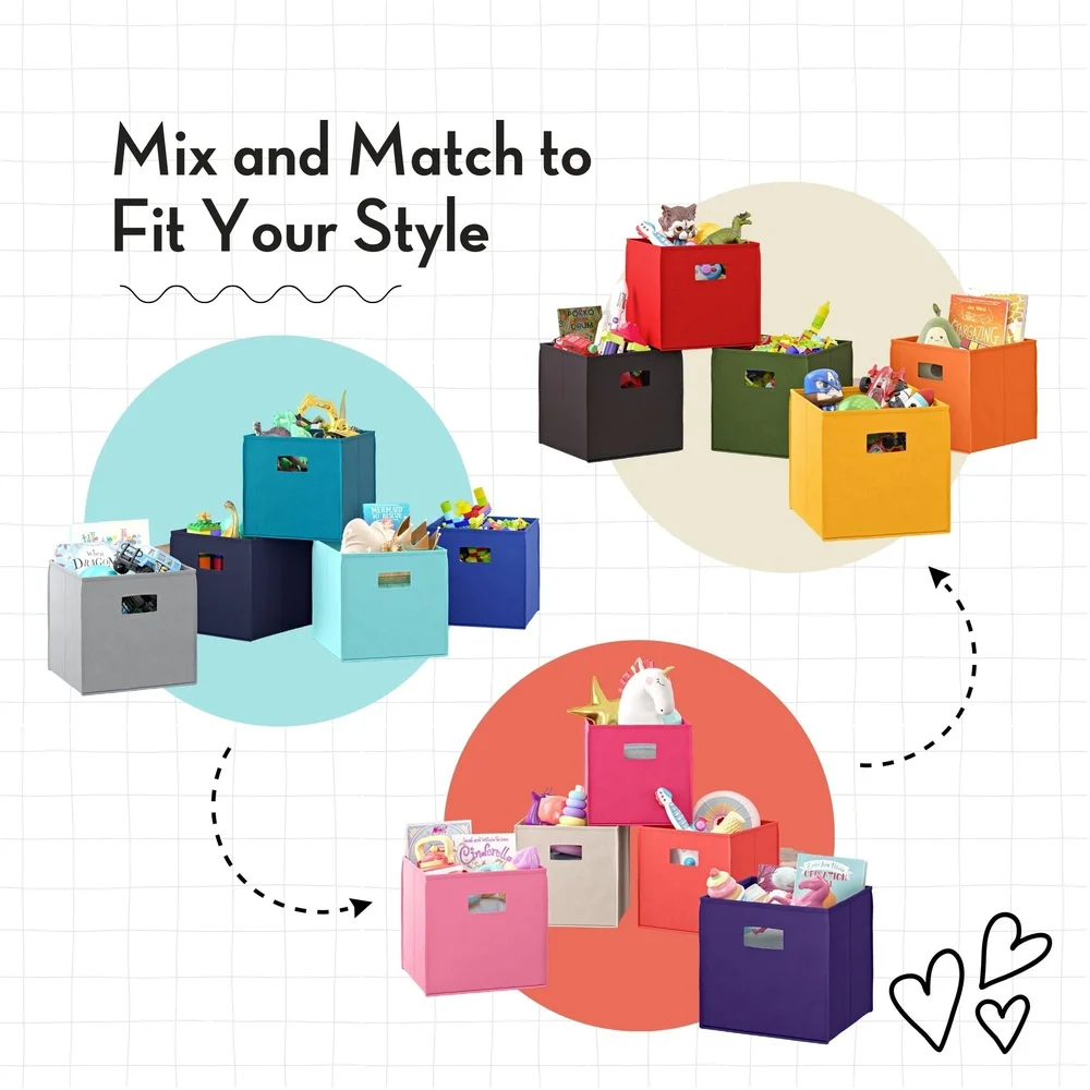 صناديق تخزين مكعبة من القماش للأطفال مكونة من قطعتين منظمات ألعاب قابلة للطي مع مقابض منظمة خزانة غرفة اللعب متينة غير منسوجة #2
