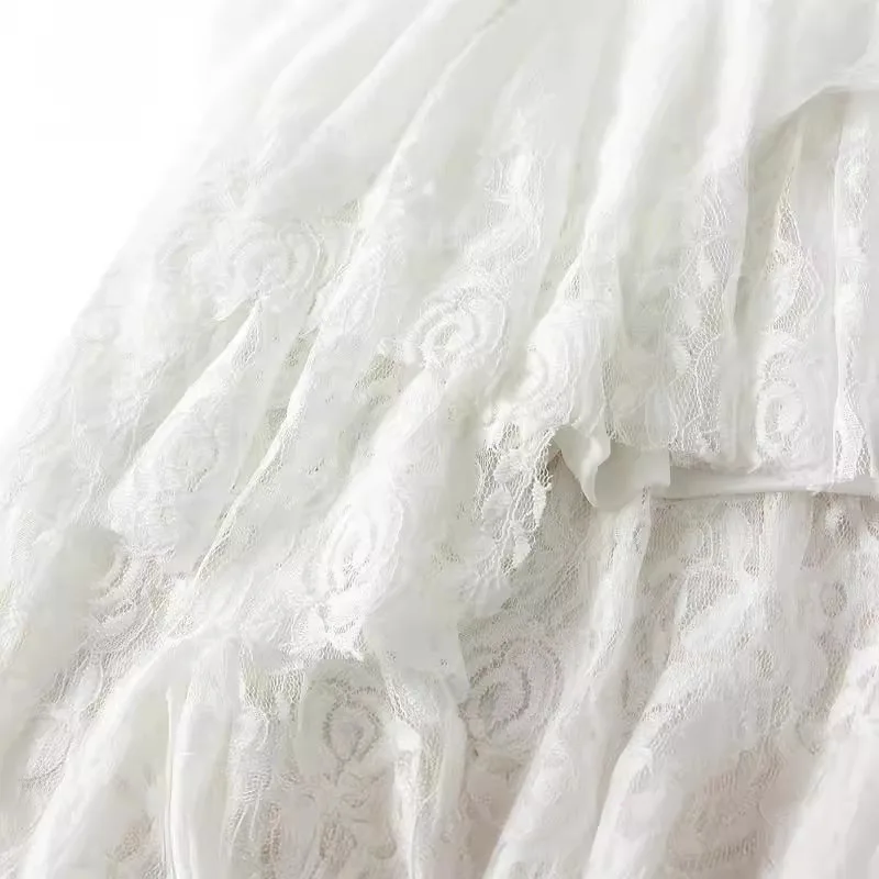 Nuevo en falda Midi de encaje Irregular más blanca negra de Color sólido para mujer Primavera Verano 2025 faldas elegantes de fiesta dulces de cintura alta