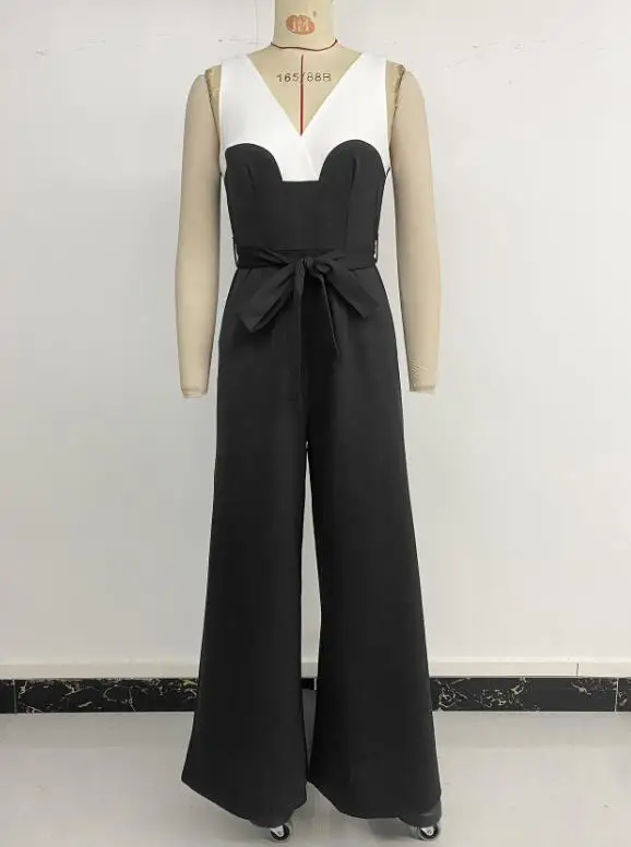 

Лето 2026, новый сексуальный минималистичный комбинезон в стиле поездок на работу с черно-белым комбинезоном без рукавов контрастного цвета с завязкой на талии