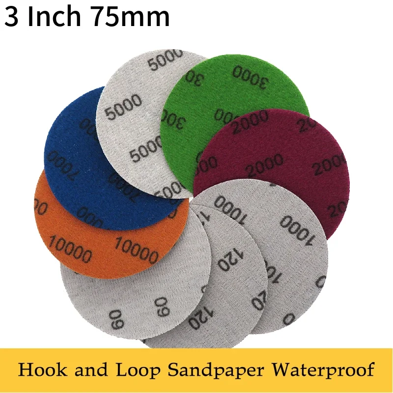 

3 Inch Wet Dry Sanding Disc 75MM 320-10000 Grit Hook and Loop Sandpaper 20/50/100 Pcs Electrostatic Planting Silicon Carbide