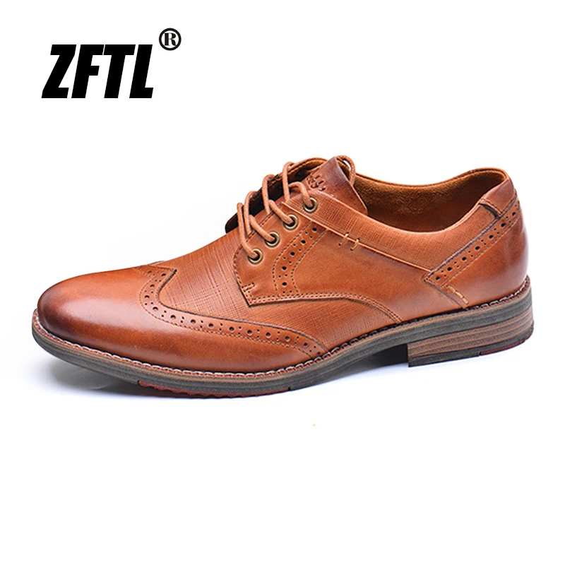 

ZFTL Men's Dress shoes Bullock Genuine Leather Casual Lace up shoes New Brogue Formal shoes Business Daily cowhide shoes Black