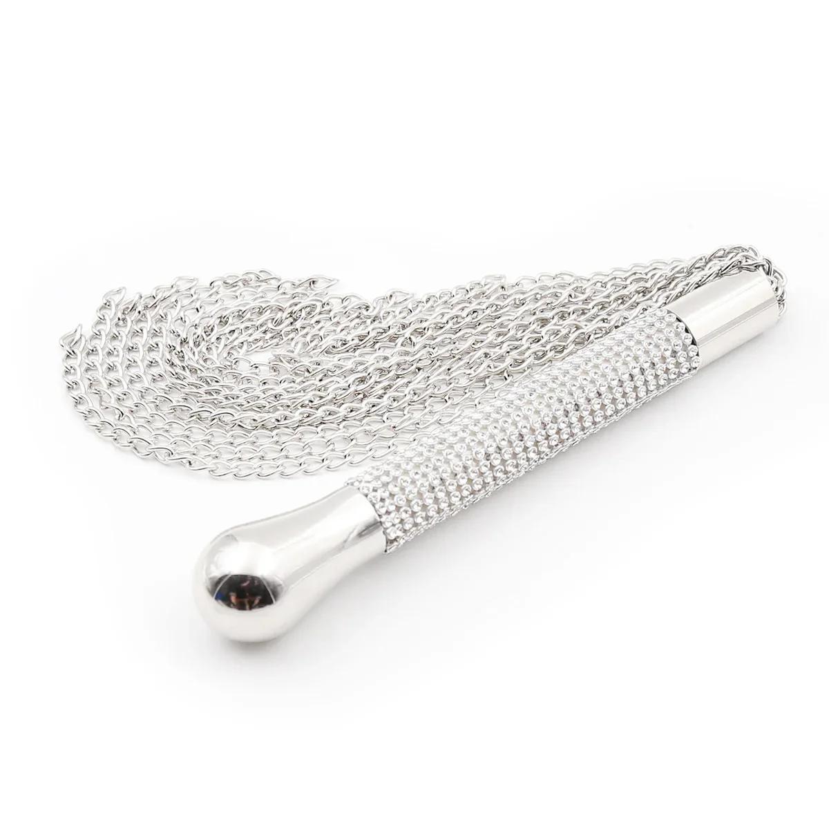 Short Horse Riding Whip Crop Crystal Handle New Metal Alloy Chain Tassel