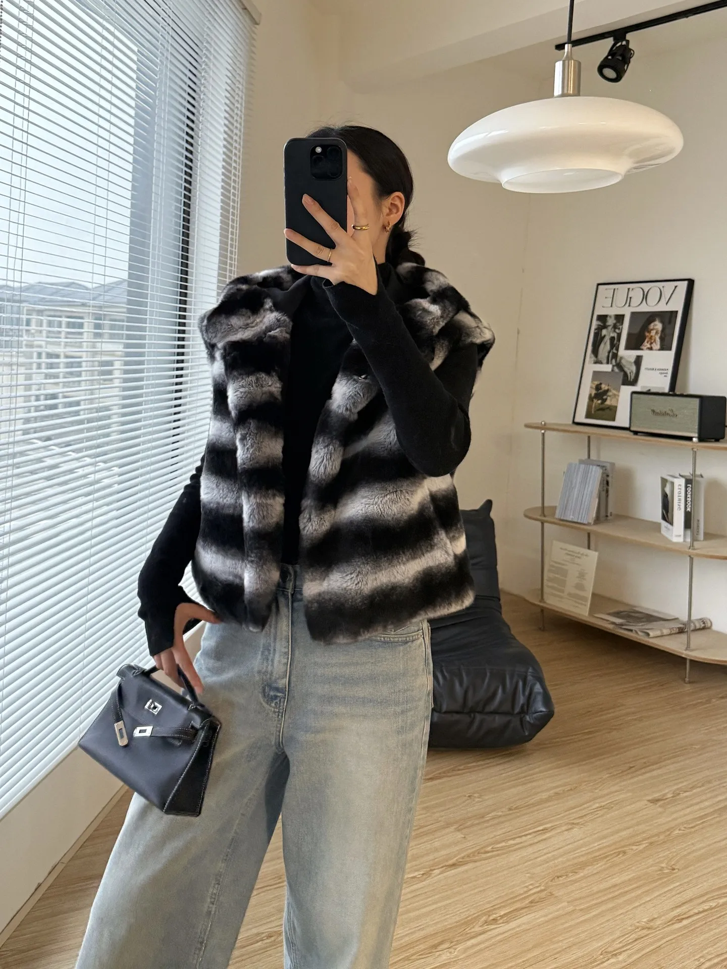 New short, high-end and slimming hooded Totoro and rex rabbit fur vest for women in autumn/Winter 2025