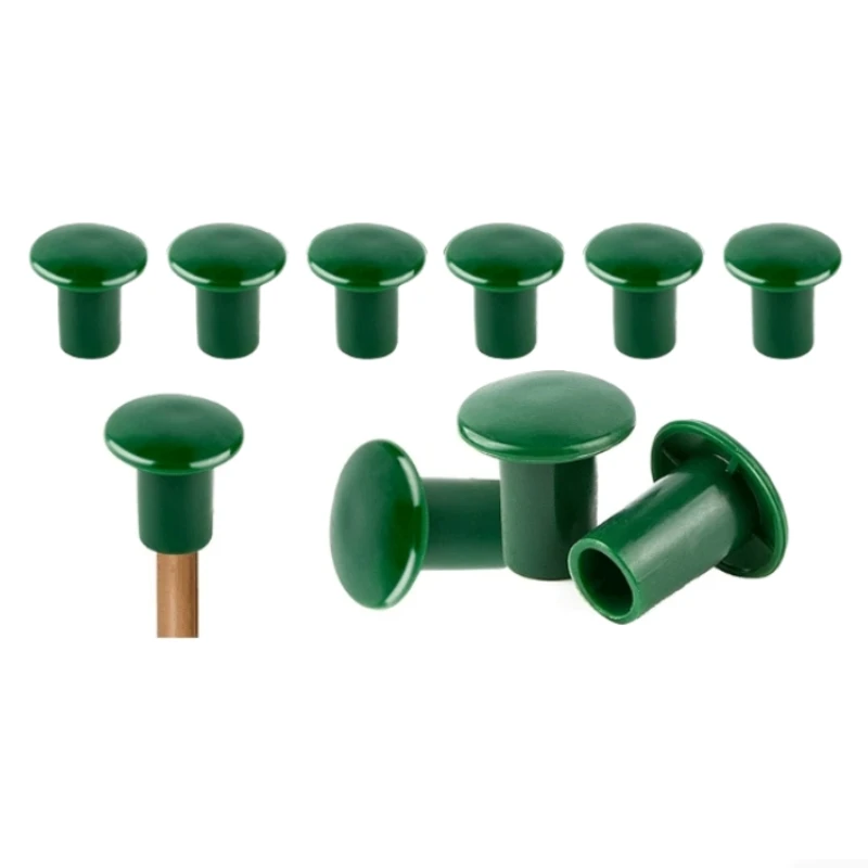 10 Uds. Tapas de bastón, adornos de bastón de jardín de seguridad de goma verde, adornos protectores de bastón de bambú para jardín, granja y hogar