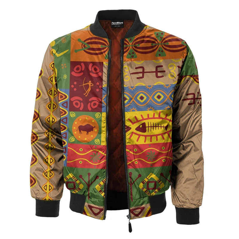 Retro Printing Patch Jacket Men\'s Clothing Stand Collar Zipper Long Sleeve Jackets Harajuku Streetwear Square Spots Bomber Coat