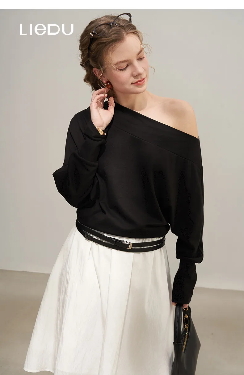 LIEDU Korean Fashion Sweet Elegant Commuter Women Black Knit Base Shirt Long Sleeve Solid Thin Blouse Summer Office Daily Outfit