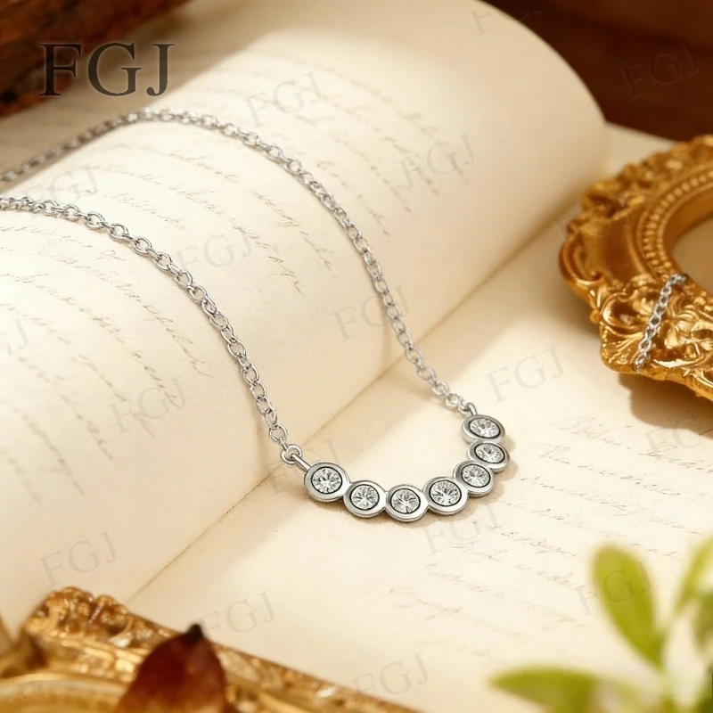 925 Sterling Silver GRA Certified Moissanite Pendant Necklace Round Stone D Color VVS1 Romantic Gift for Bride Groom Lovers