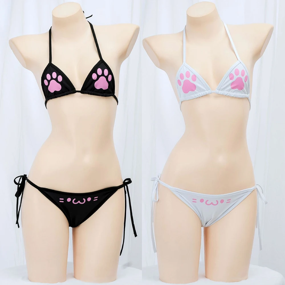 Sexy Bikini 2025 Women Cat Paw Print Swimsuit Cute Split Bathing Suit Low Waist Bikinis Sets Beach Swimwear