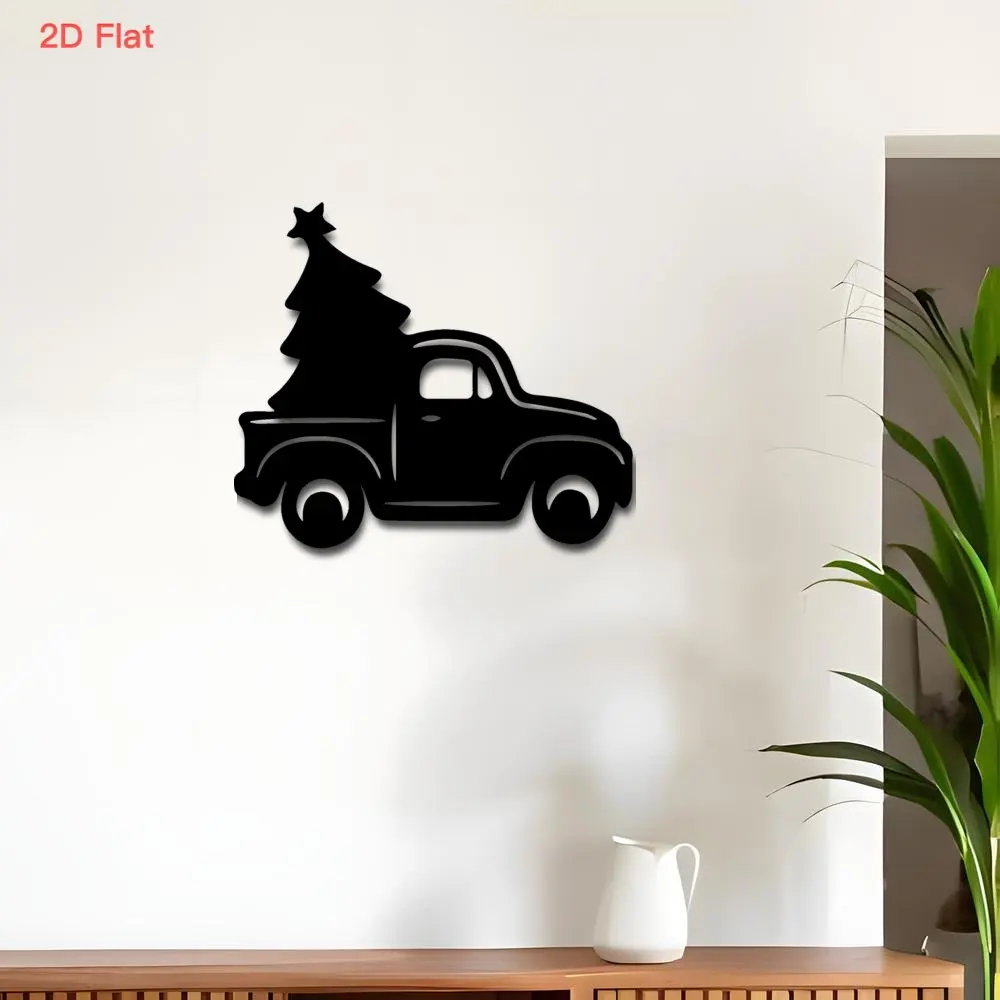 1pc Black Laser Cut Iron Pickup Truck 2D Metal Wall Art Rustproof Indoor Home Wall Hanging Decor