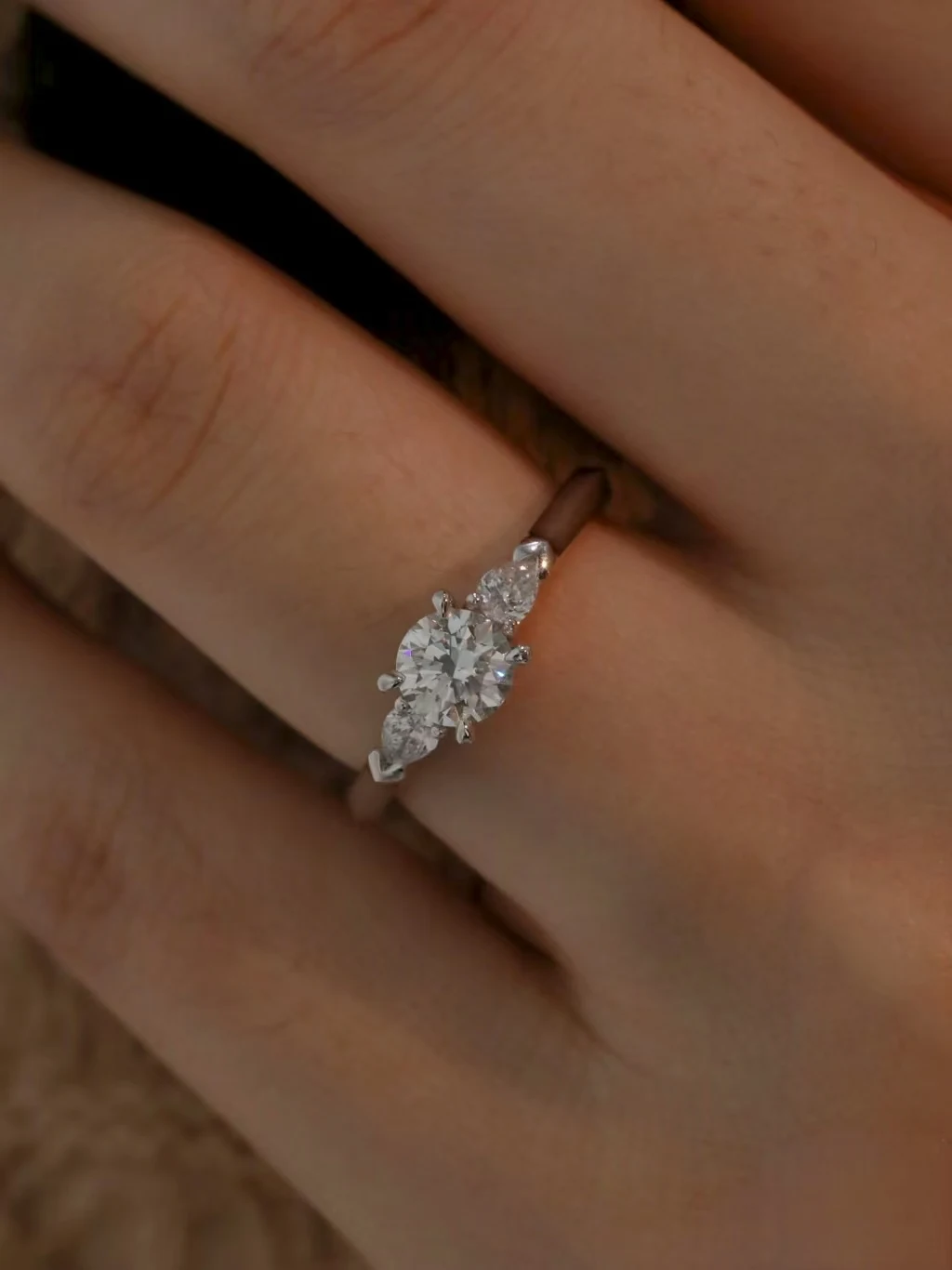 

Three Stone Round CZ Ring in Solid 9K Gold or S925 Silver, Custom Bridal Set Designer Jewelry Gift for Women