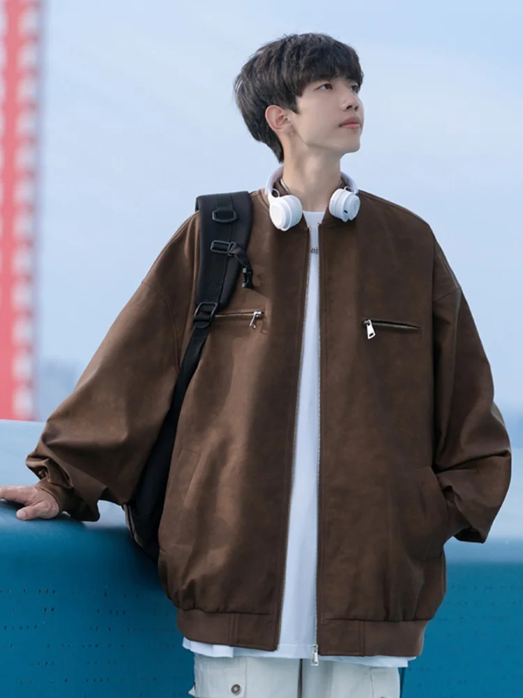 

Американская винтажная бейсбольная куртка в стиле ретро для мужчин, свободная куртка-пилот с эффектом окрашивания, осенняя модная брендовая куртка премиум-класса на молнии