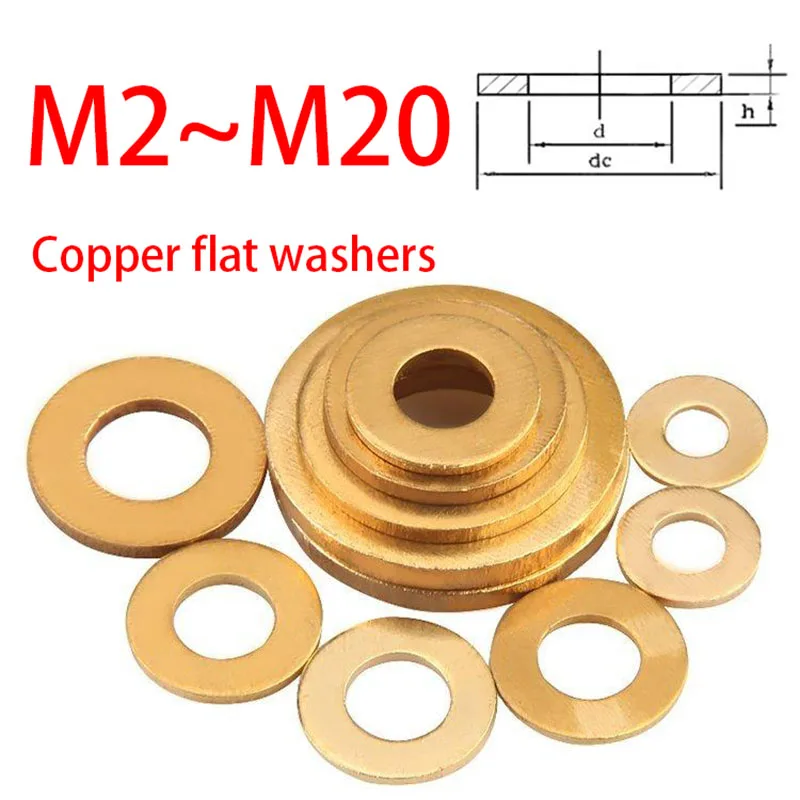 1~100pcs Brass flat washer gasket Brass gasket M2 M2.5 M3 M4 M5 M6 M8 M10 M12 M14 M16 M18 M20 gasket sheet metal rings