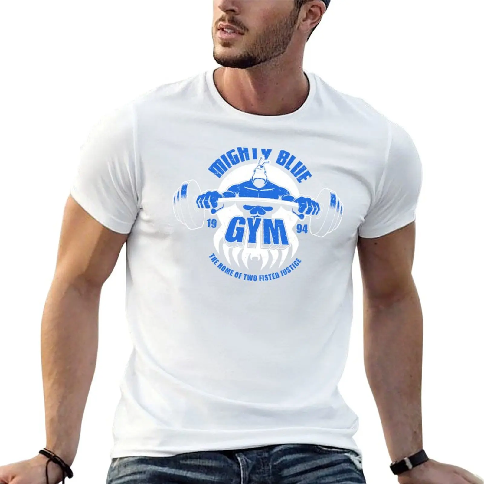 T-shirt de sport Mighty Blue en coton basique anti-rétrécissement