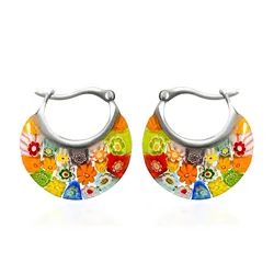 2024 new Colourful handmade thousand flowers glass flower flower stainless steel earrings Europe and the United States hot femal
