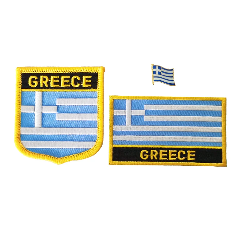 Greece National Flag Embroidery Patches Badge Shield And Square Shape Pin One Set On The Cloth Armband Backpack Decoration