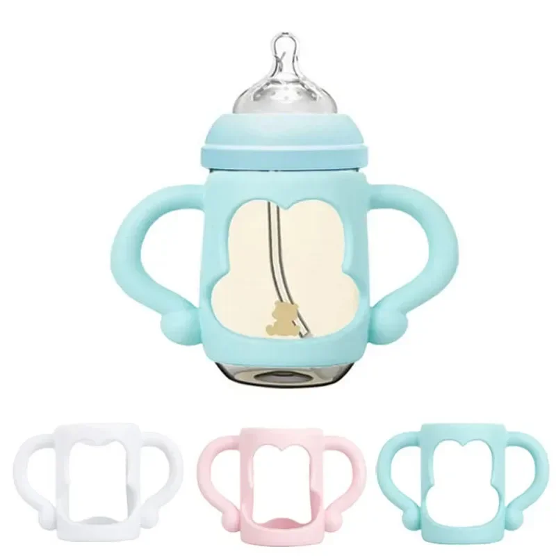 Baby Bottle Grip Handle Blue Silicone Wide Mouth Handles for Universal Milk Bottles Heat Resistant Baby Feeding Cup Accessories