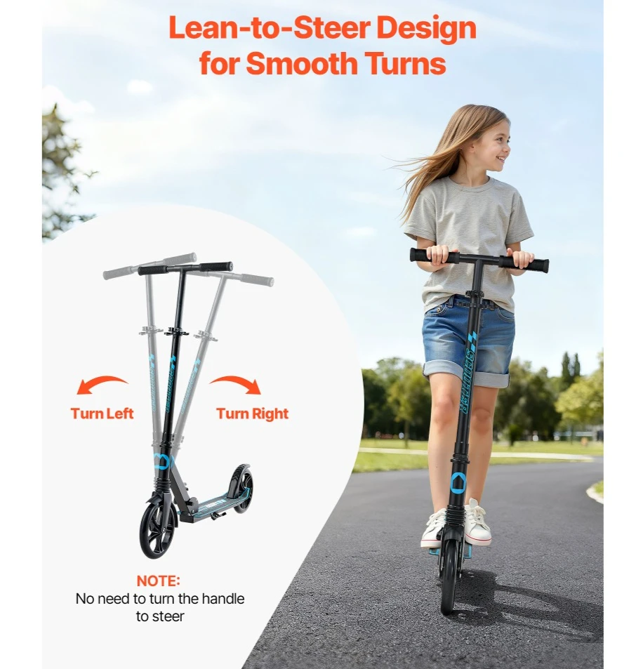 

Kick Scooter Foldable Lightweight with 2-Wheel Adjustable Height Handlebar Wide Anti-Slip Deck for Boys & Girls Up To 220 Lbs