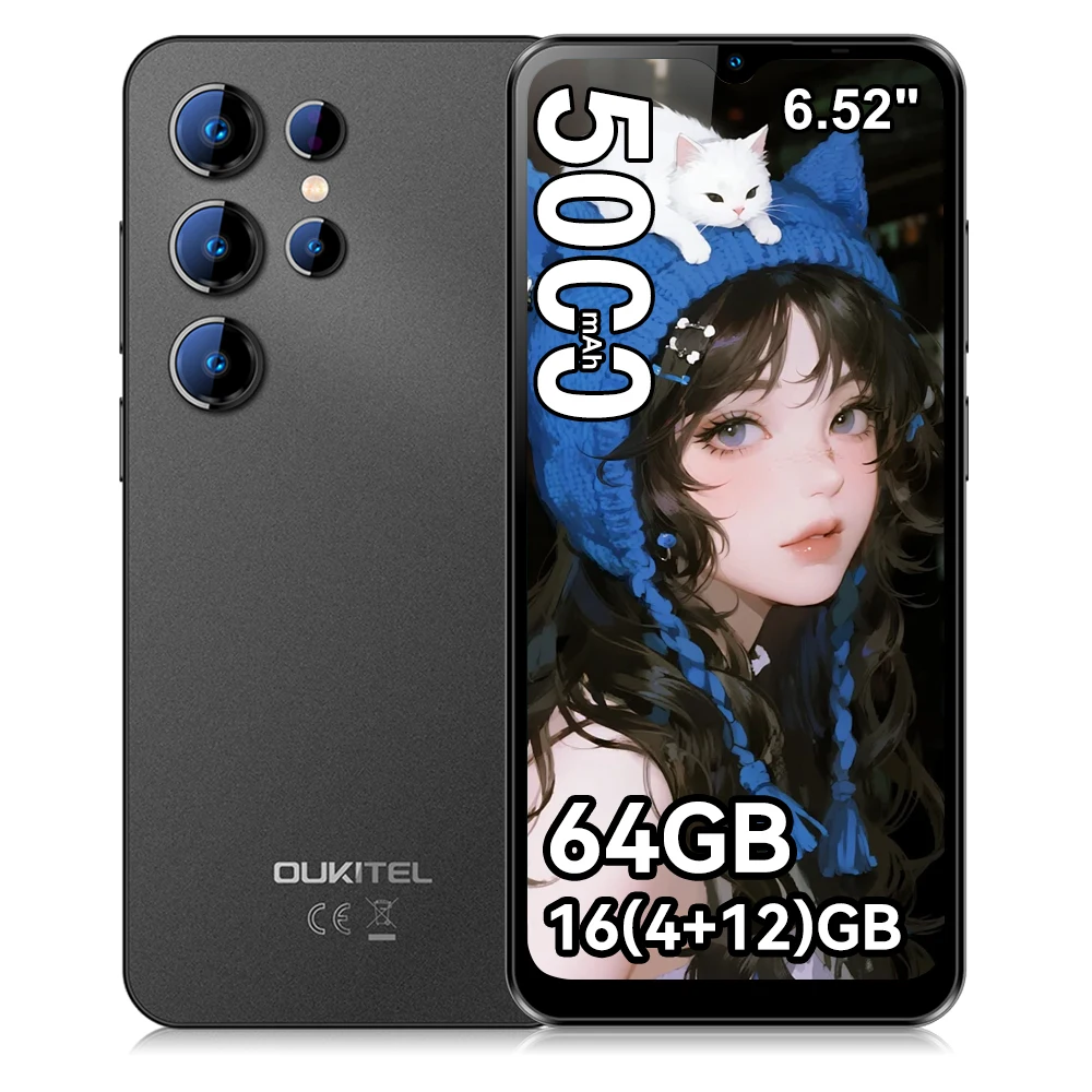 Oukitel C2 Smartphone 16(4 +12)GB + 64GB 6.52 "HD + IPS Android 14 5000mAh GPS 13MP + 5MP téléphone OTG Unisoc T310 double SIM 60Hz