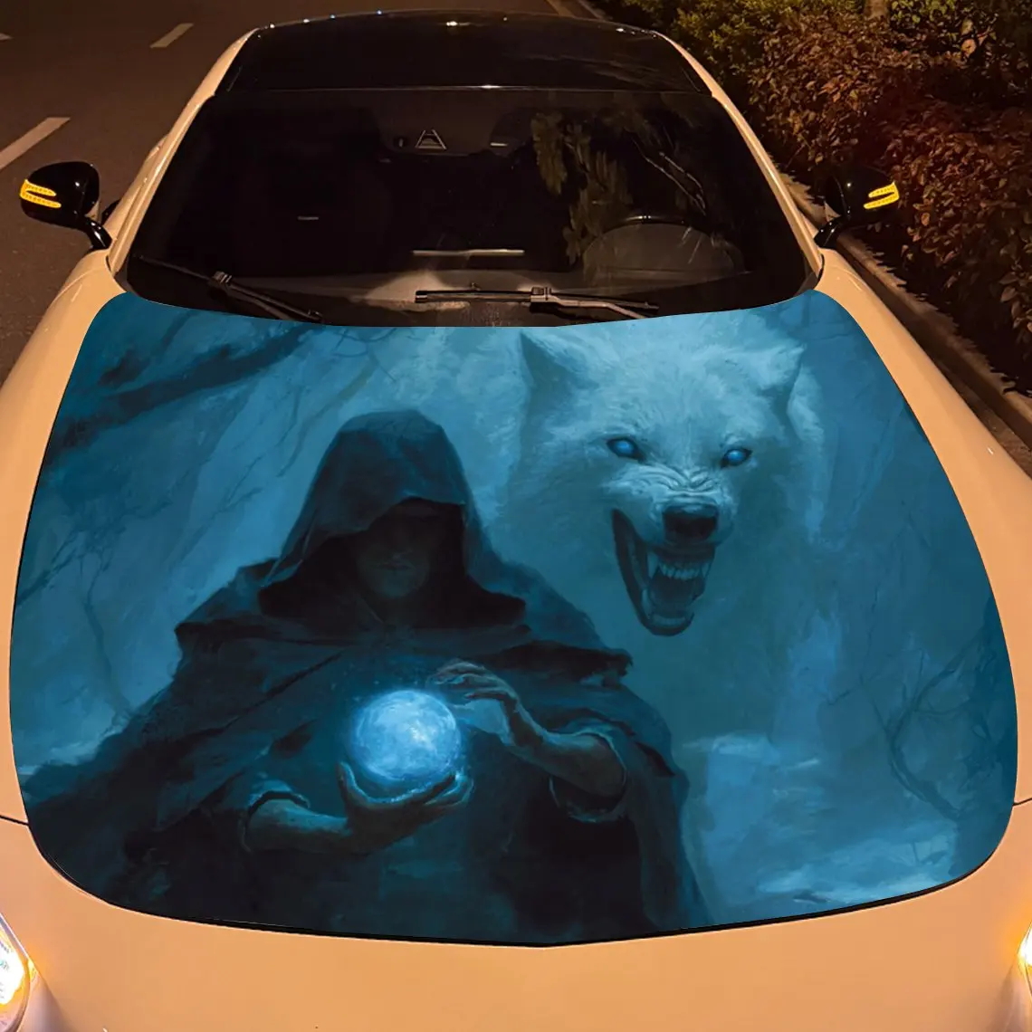 شخصيات غامضة بغطاء للرأس وملصق غطاء محرك السيارة الذئاب، طبقة غطاء حماية شخصية محرك PVC متينة، سهلة التركيب وات #5