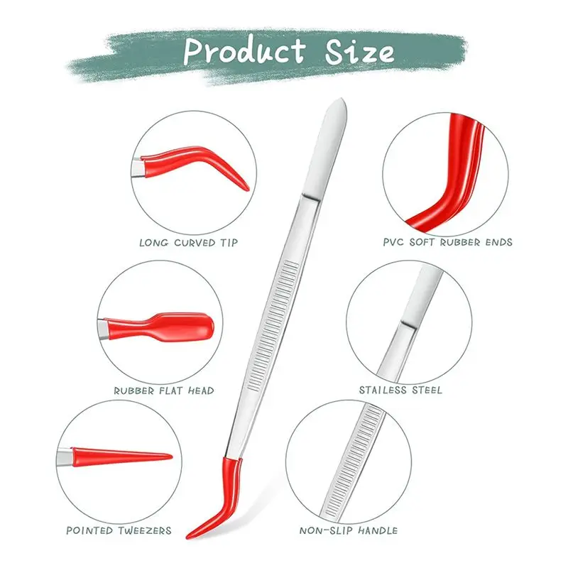 AEE8-3 Pieces Tweezers With Rubber Tips Tweezers PVC Coated Tweezers Set, Rubber Straight And Flat Tip Tweezers