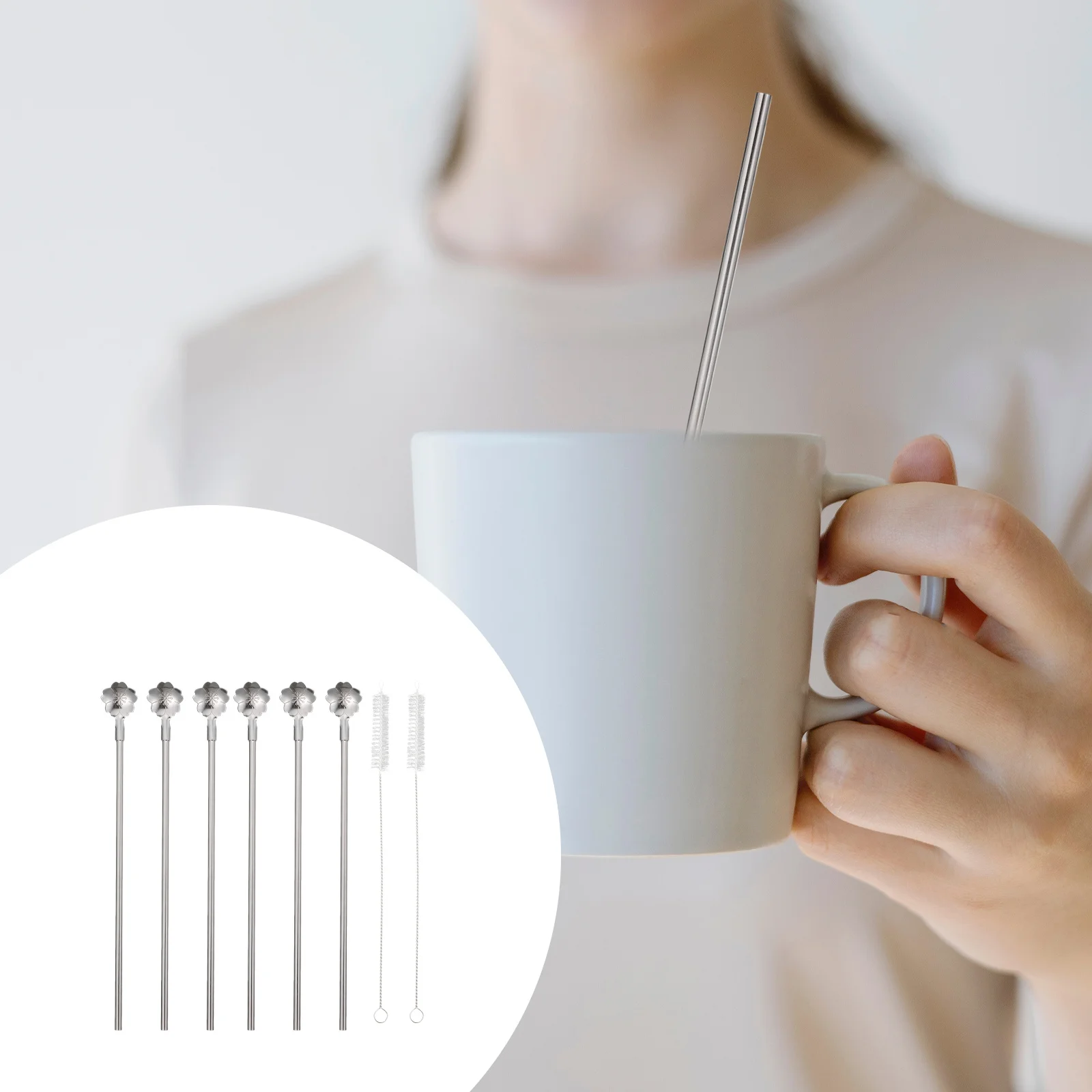 

8Pcs Stainless Steel Straw Spoon Smooth Surface Drinking Straw Spoon for Dessert Coffee Ice Cream Home Restaurant Use Metal