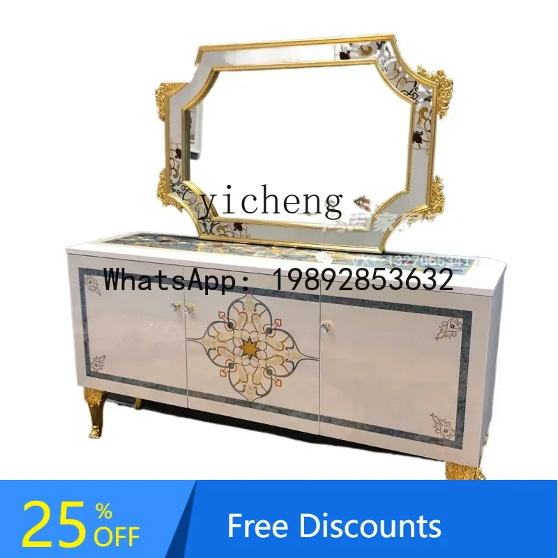 French Shell Art Parquet Side Cabinet Entrance Cabinet Guest Restaurant Solid Wood Storage Cabinet with Mirror