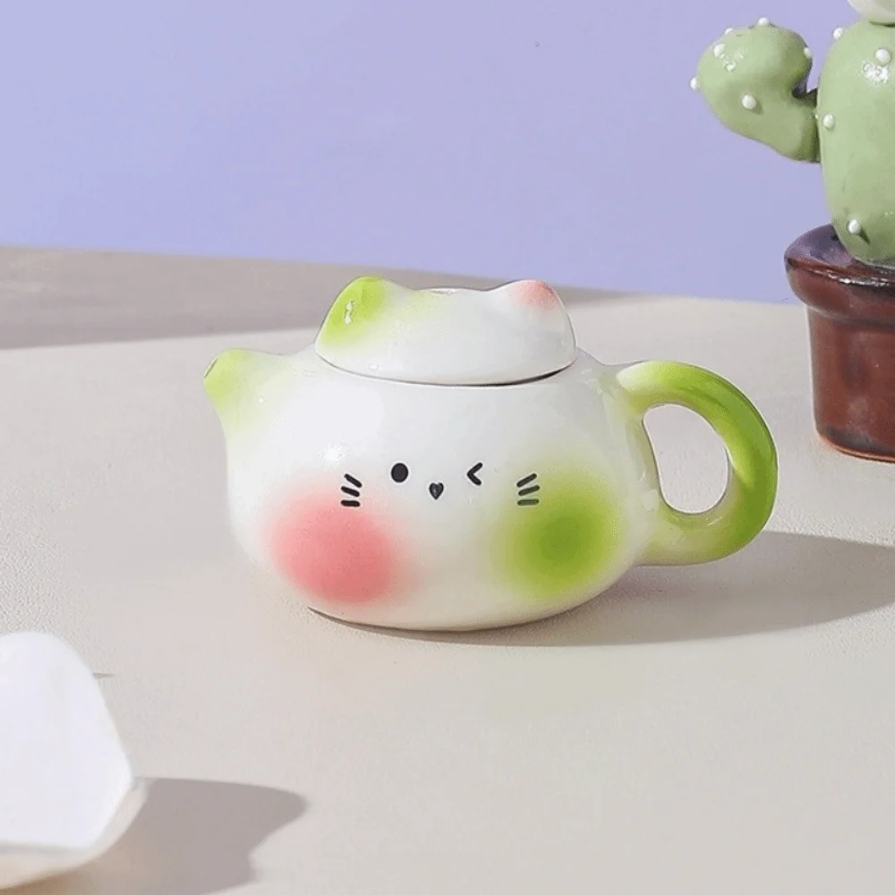 Chinese Style Mini Ceramic Teapot Ornaments Exquisite Smooth Milk Tea Lid Accessories Traditional Ceramic Cat Ear Pot Home Decor