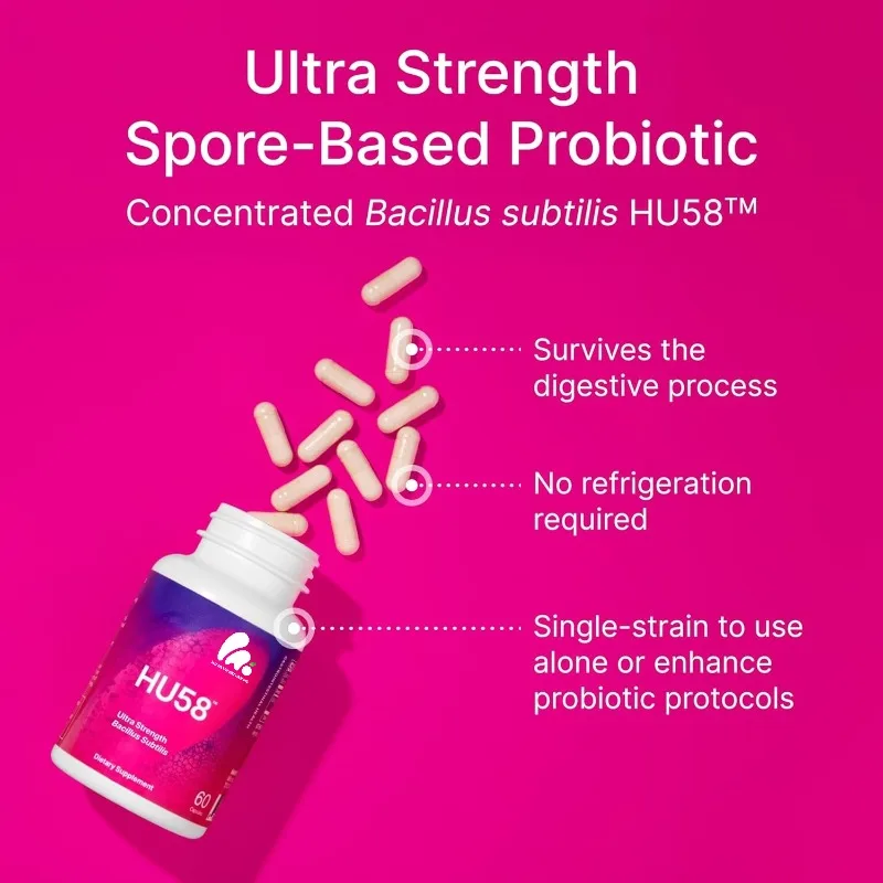 HU58 Bacillus subtilis probiotic - for digestive and immune health support -10 billion CFU capsules (60 capsules) per day