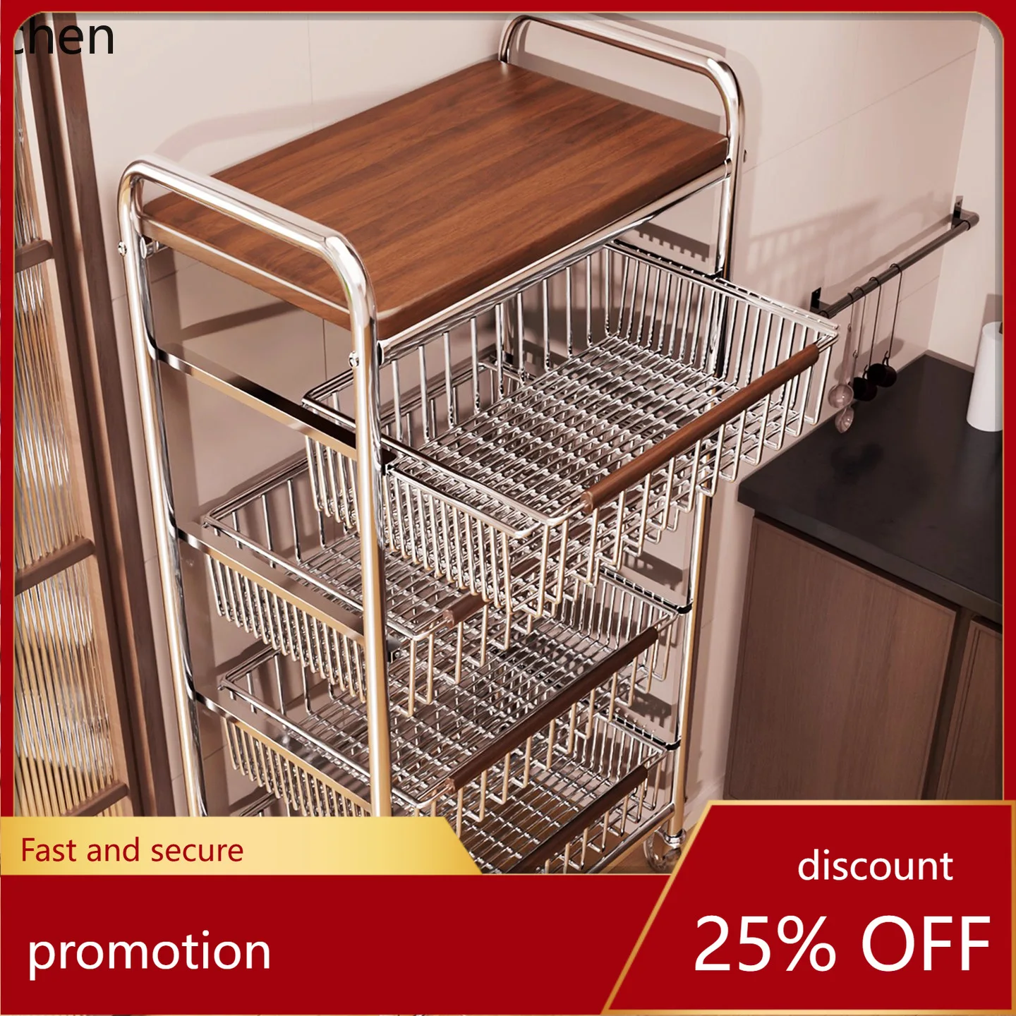 

CZ Kitchen Storage Rack Multi-Functional Gap Multi-Layer Fruit Vegetable Basket Snack Movable Storage Rack Small Trolley