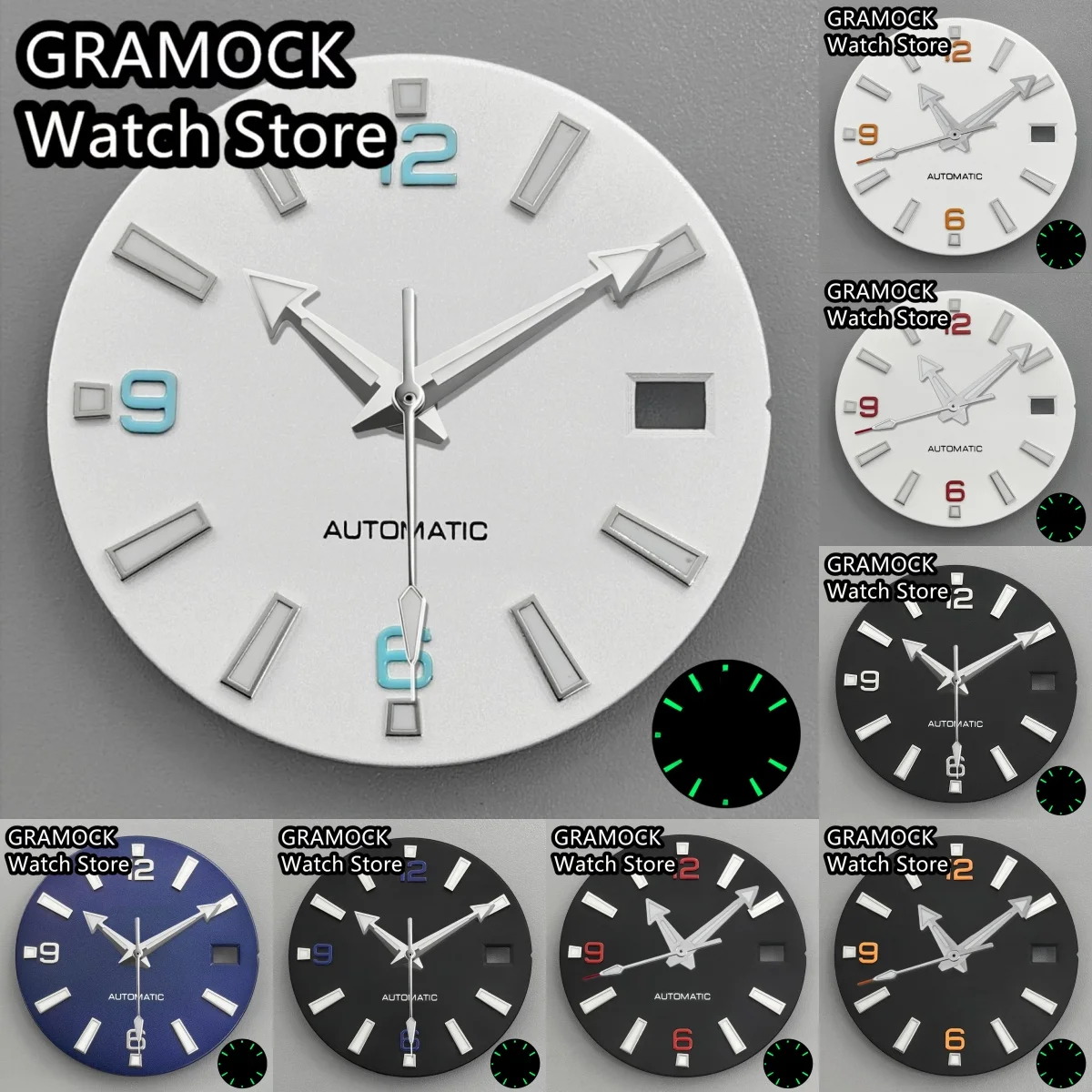 GRAMOCK Sterile 29mm Watch Dial With Hands Green Luminous Fit NH35 NH36 ETA2824 PT5000 Miyota8215 DG2813 3804 Seagull Movement
