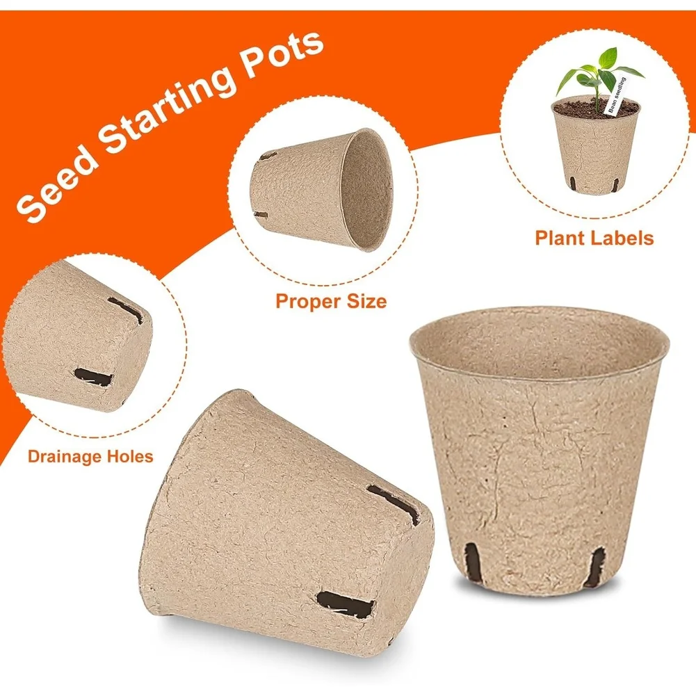 Paper Plant Containers 60pcs Biodegradable with 50pcs White Labels for Easy Plant Variety Tracking and Sorting