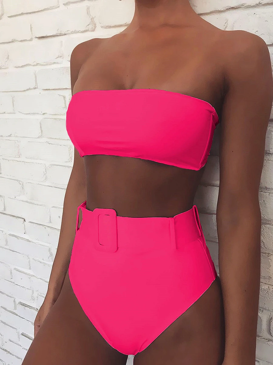 Conjunto de biquíni de cintura alta feminino, roupa de banho preta sexy, maiô, biquíni bandeau, verão 2022