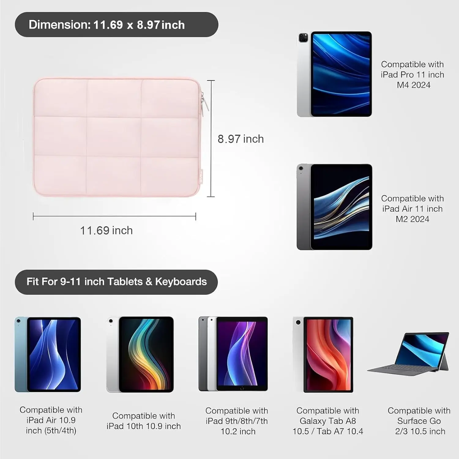 9 11 12.9 بوصة حافظة لجهاز iPad A16 2025 Air 11 13 بوصة M3 M2 Pro 11 13 M4 iPad 10/9/8/7th حقيبة حمل