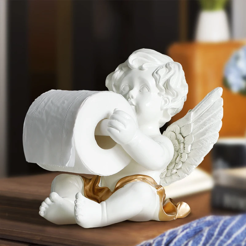 European Golden Stroke Angel Paper Towel Holder Creative Home Dining Table Decor Resin Napkin Holder Ornament Home Accessories