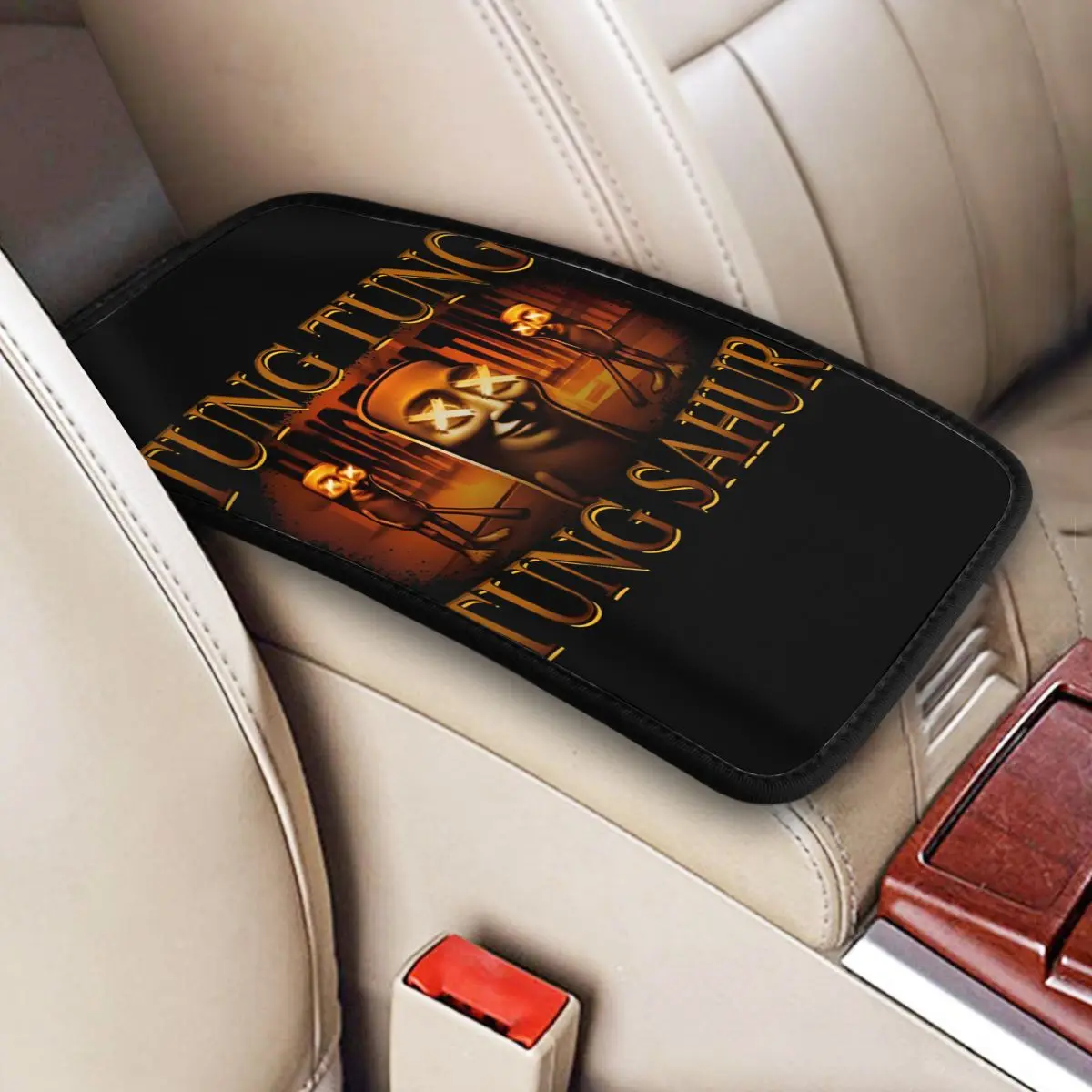 

Leather Center Console Cover Pad Universal Tung Tung Tung Sahur Italian Brainrot Meme Car Armrest Cover Mat Storage Box Cover