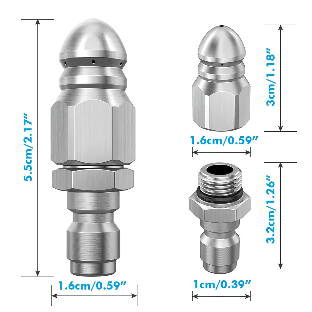 Imagem -02 - Polegada de Pressão Arruela Dreno Esgoto Limpeza Tubulação Jetter Spray Plug Rápida Mangueira Drenagem Bico Volta Resistência ao Desgaste Aço Inoxidável 1