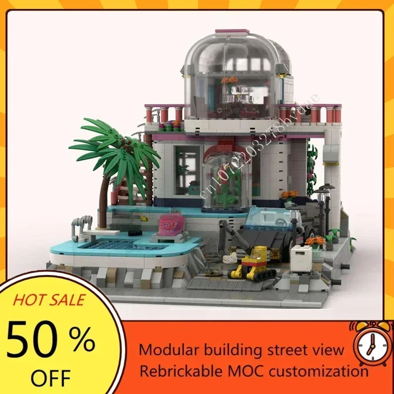 

3376PCS Modular Mansion DIY Building Set Poolside Paradise Creative Street View Model Custom Puzzle Toy Gift for Adults