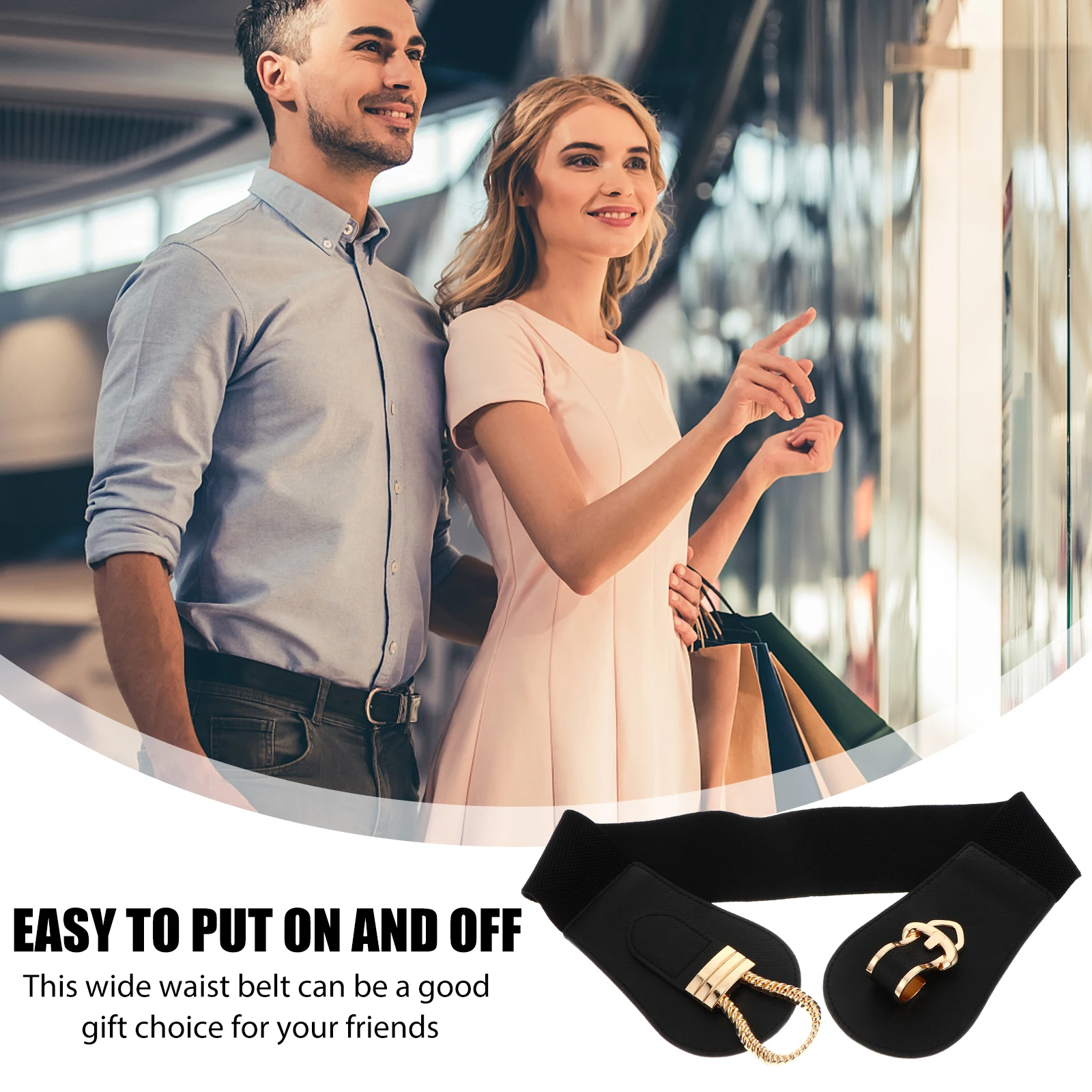 

1 pc Wide Waist Belt For Women Elastic Dress Belt Vintage Style Metal Buckle Ladies Clothing Accessory Decorative Waist Chain