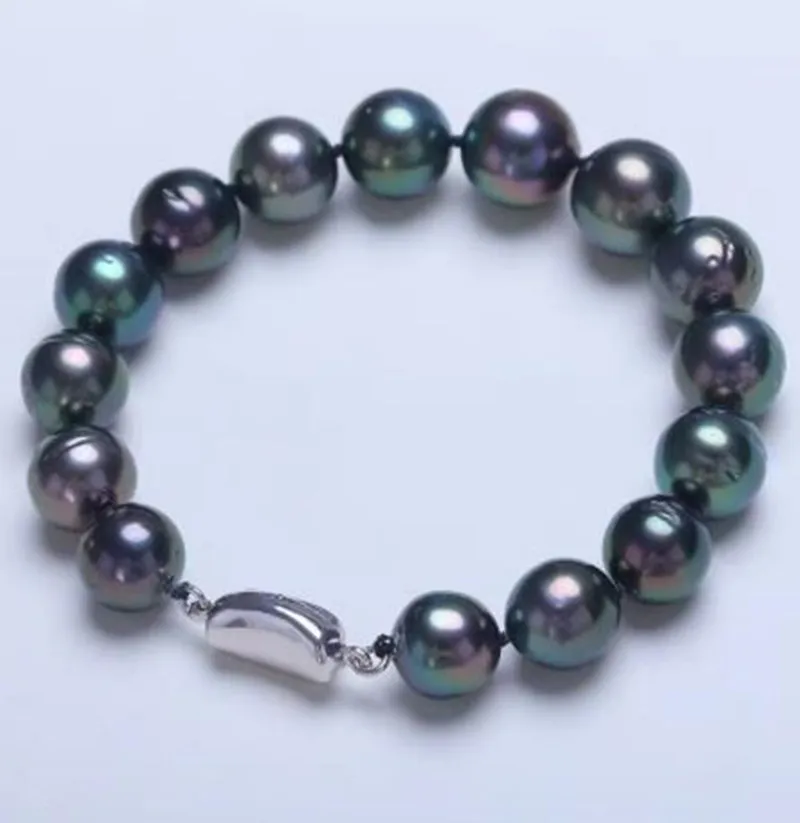 

Charming 7.5 inch pearl bracelet 8-9mm natural ocean true black peacock round pearl bracelet luxury for women 080904