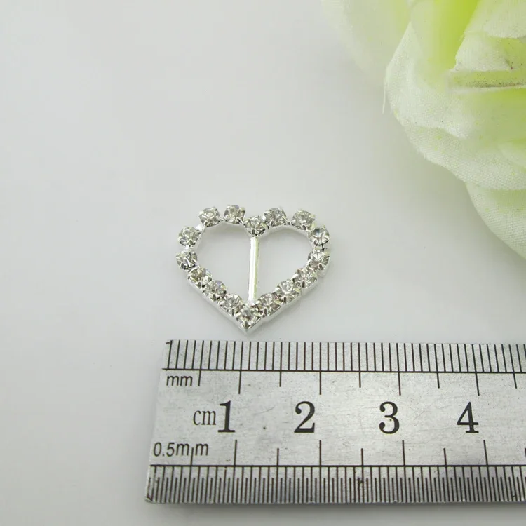 10pcs Heart Crystal Diamante Ribbon Slider Rhinestone Buckles 10mm