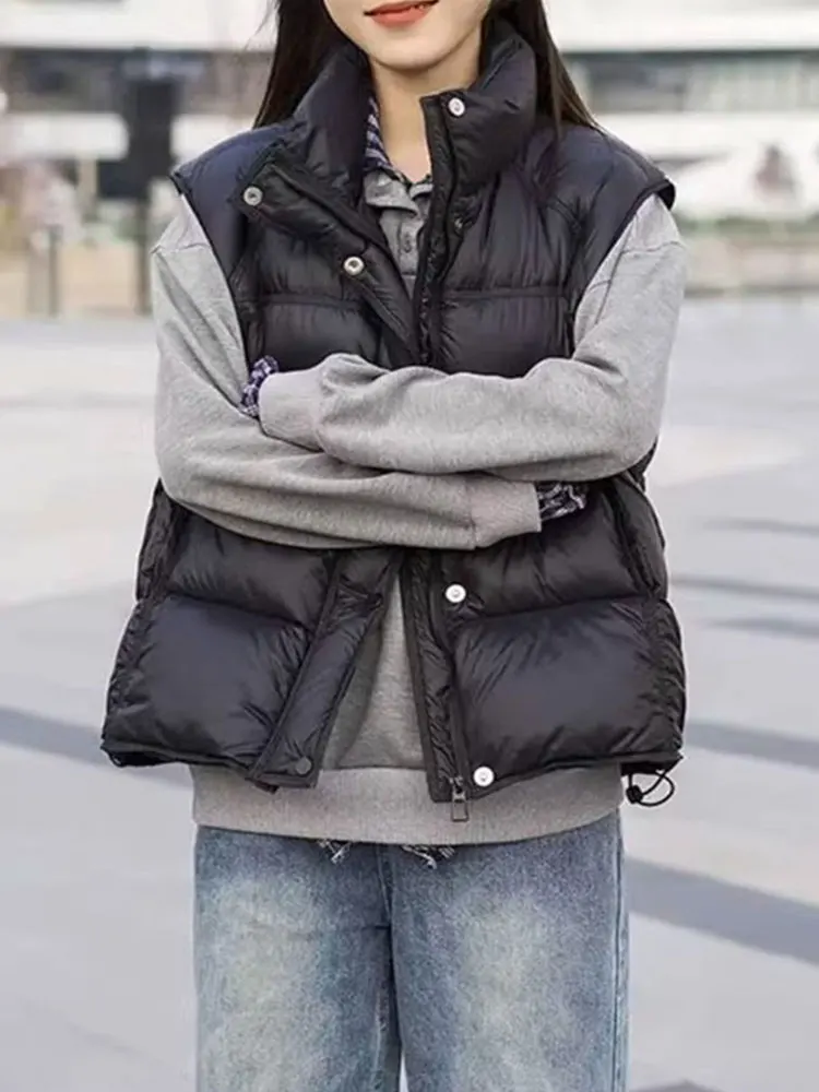 Fashionable Thickened Stand Collar down Cotton Vest Women's Winter New Style Warm Sleeveless Shoulder Pad Jacket