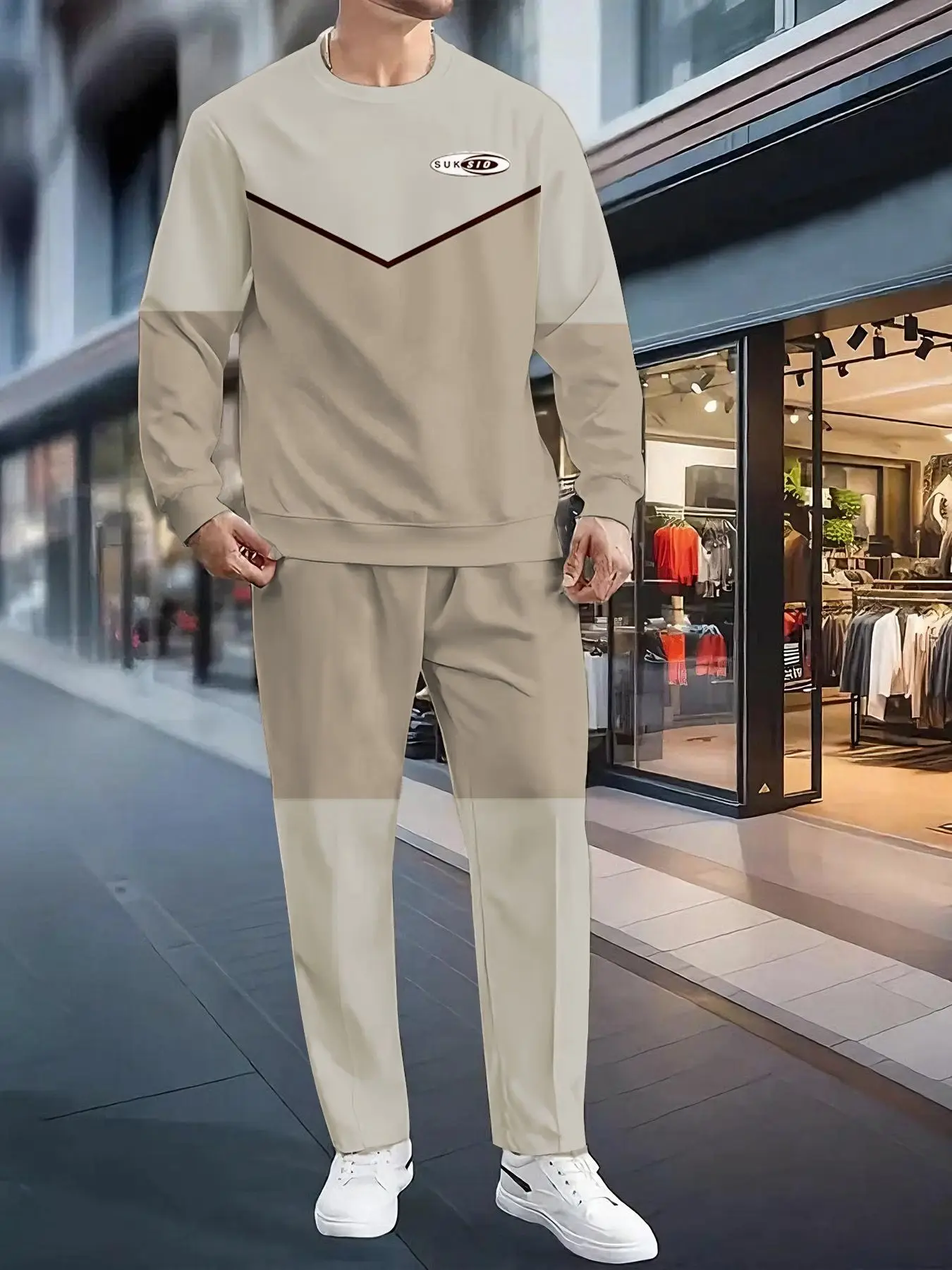 طقم مكون من قطعتين، طقم رياضي عصري للرجال من أوروبا وأمريكا بأكمام طويلة وسراويل طويلة