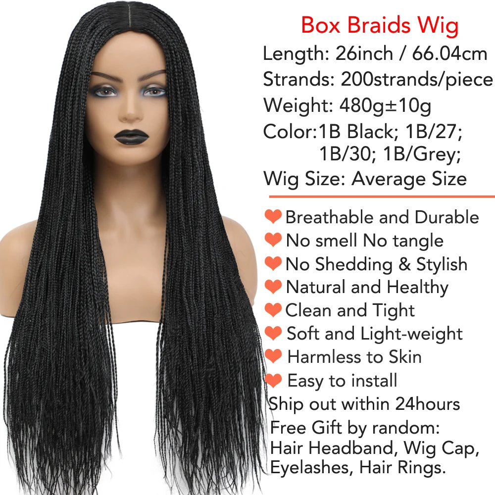 Synthetic Wigs Box Braided Wigs for Black Women 26" Pelucas de mujer Largas Braids Wigs Fake Scalp Knotless Micro Braided Wig