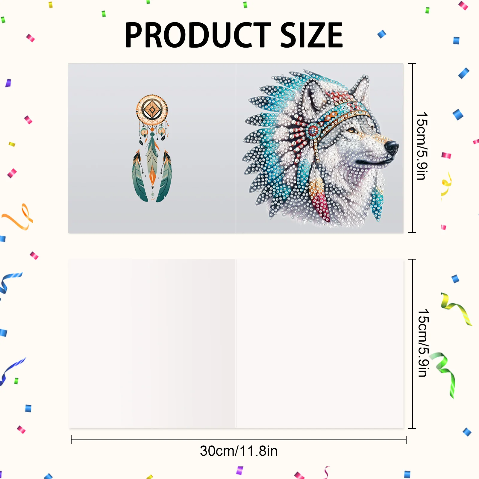 6Pcs Diamond Art Painting Greeting Card Kits,DIY Wolf Heads Handmade Festival Greeting Diamond Birthday Creative Cards Gifts - view 2